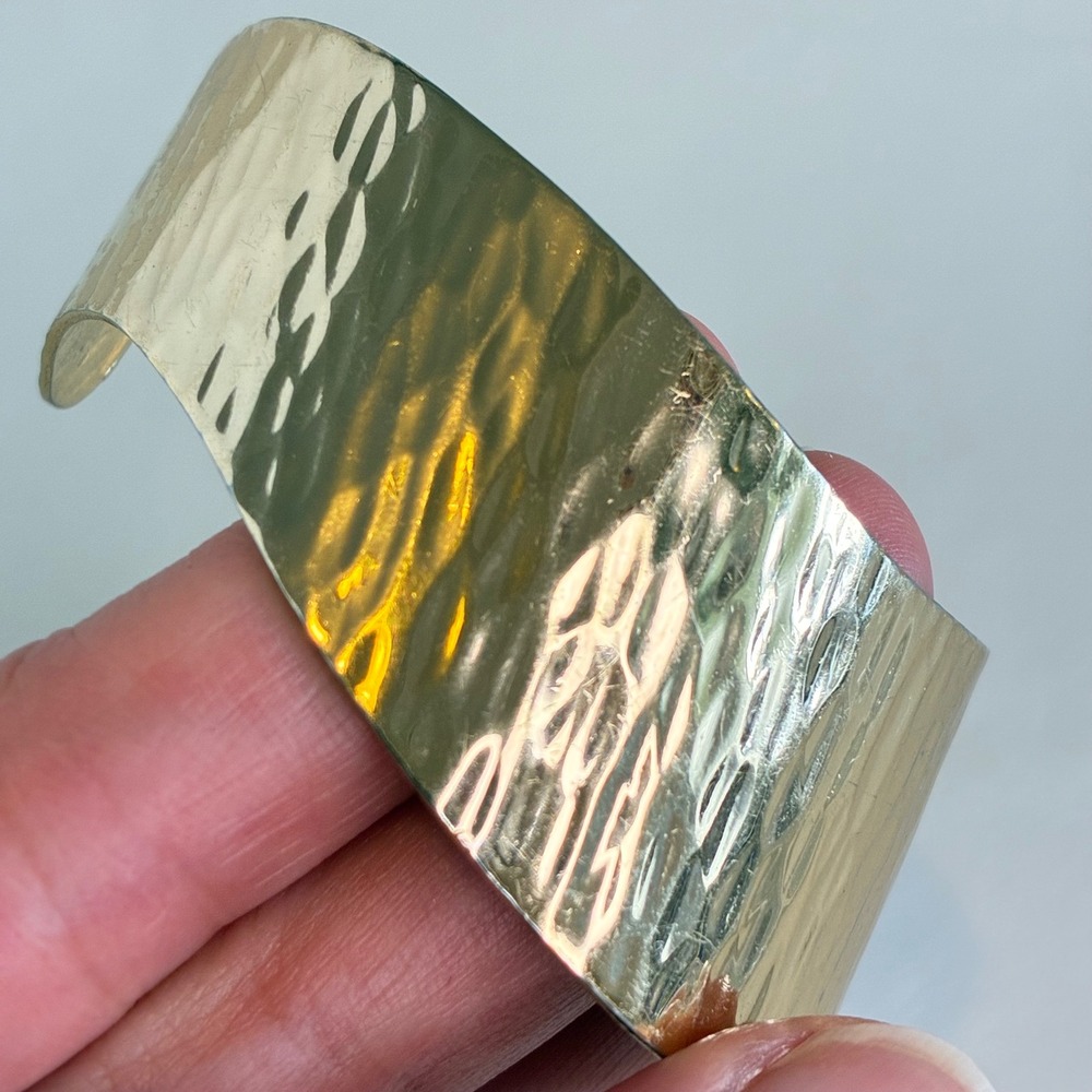 Vintage Gold Tone Hammered Wide Cuff Statement Bracelet Estate - Picture 9 of 11